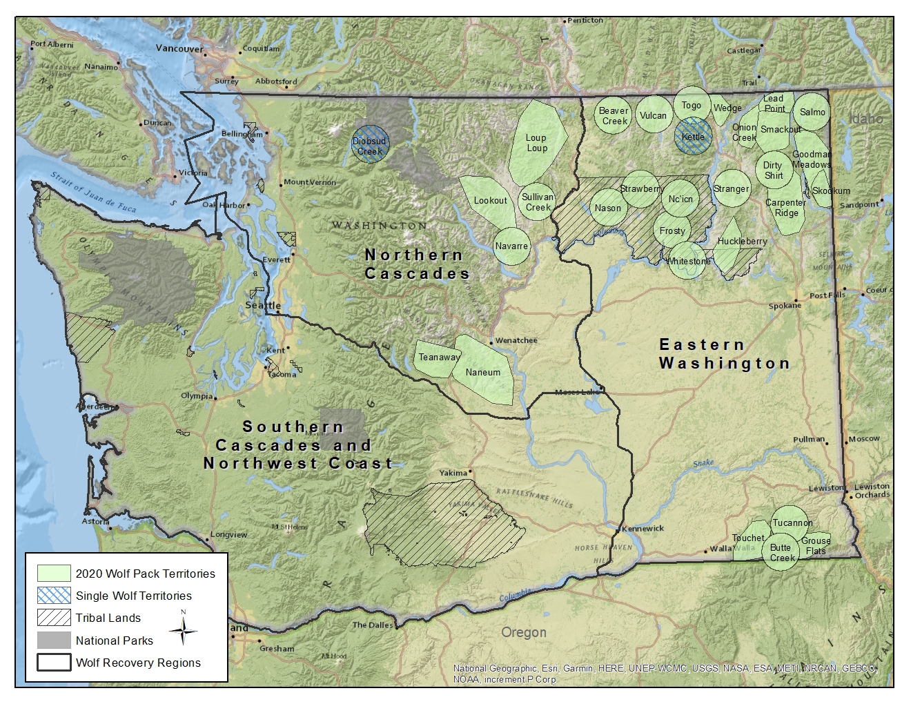 Wolf 2020 Pack Map Mar2020 WDFW