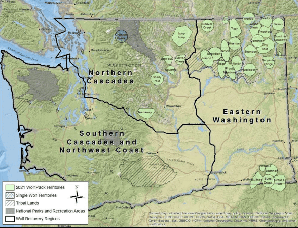 map of wolf packs in Washington state
